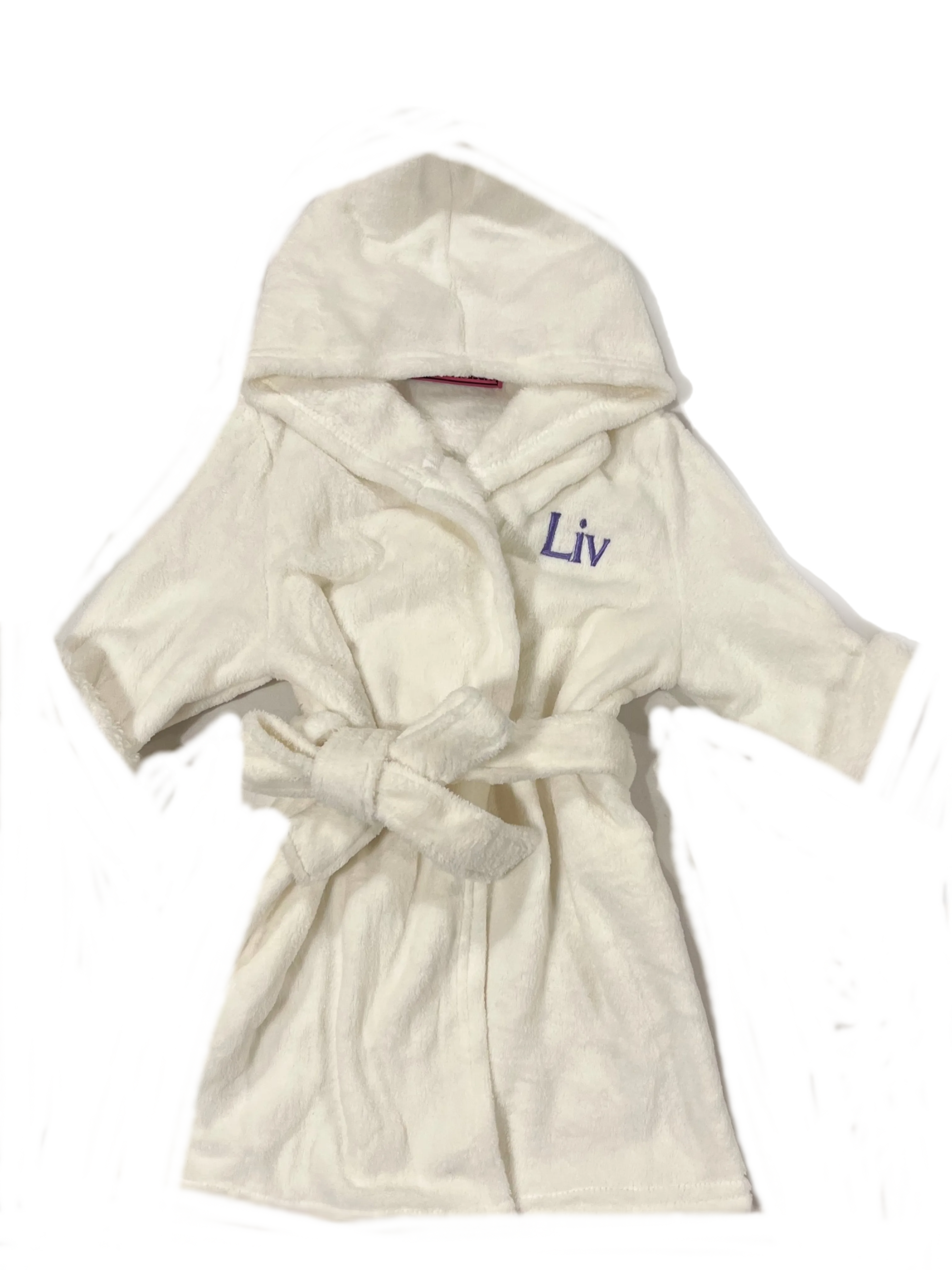 Plush toddler and youth size hooded bathrobe