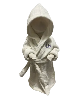 Plush toddler and youth size hooded bathrobe