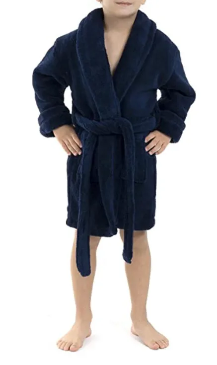 Plush toddler and youth size hooded bathrobe