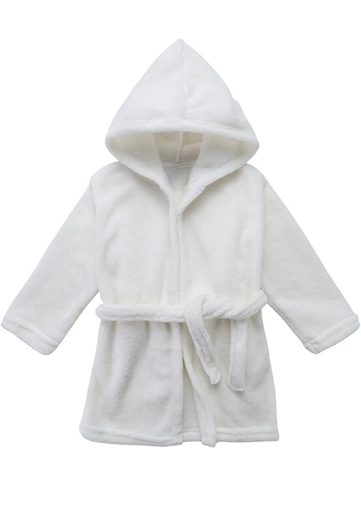 Plush toddler and youth size hooded bathrobe