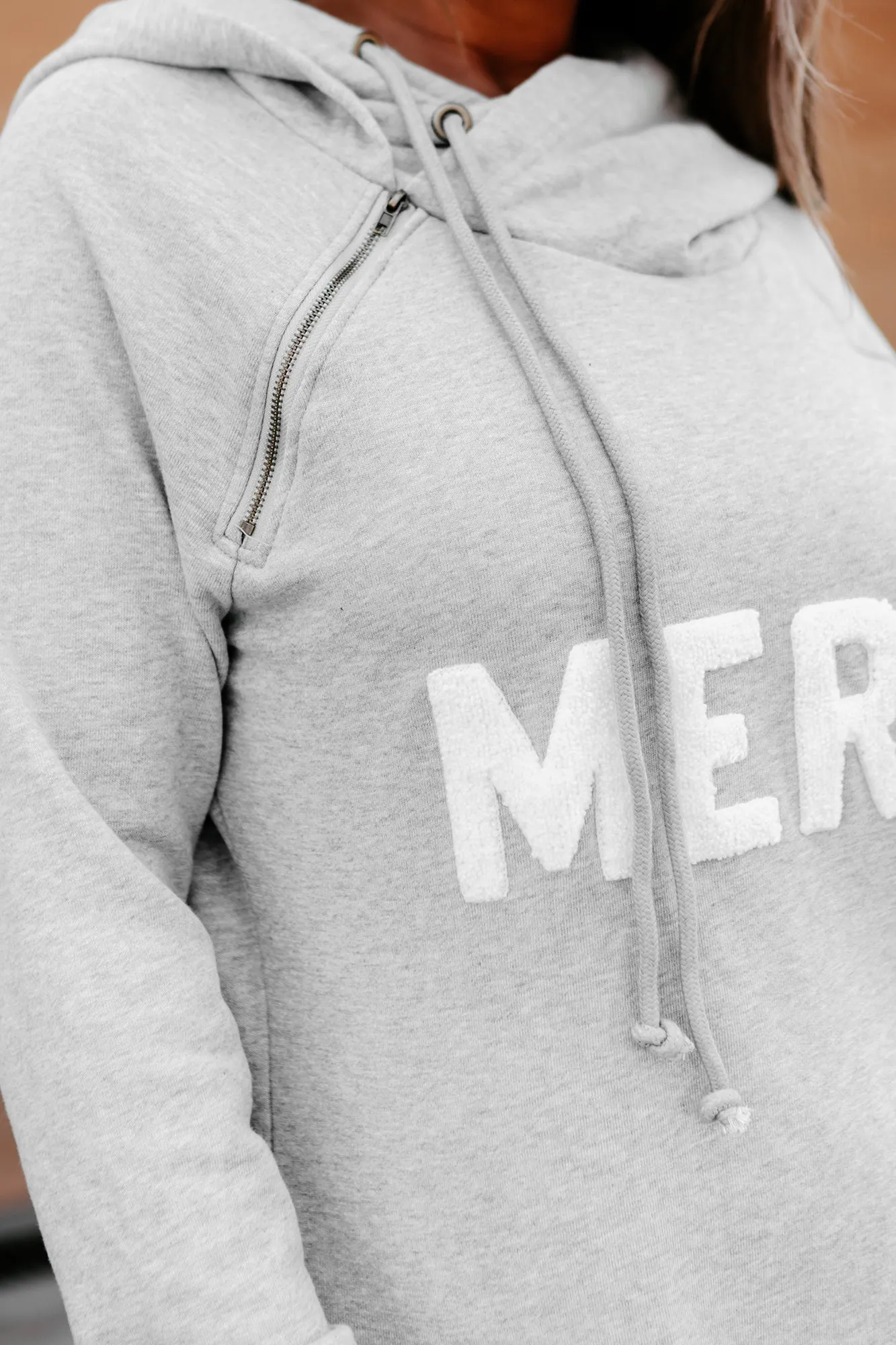 "Merci" Patched Hoodie (Heather Grey)