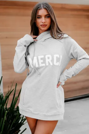 "Merci" Patched Hoodie (Heather Grey)