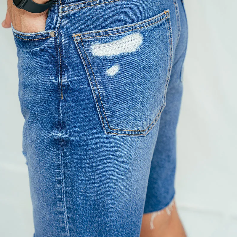 Ripped denim Bermuda shorts