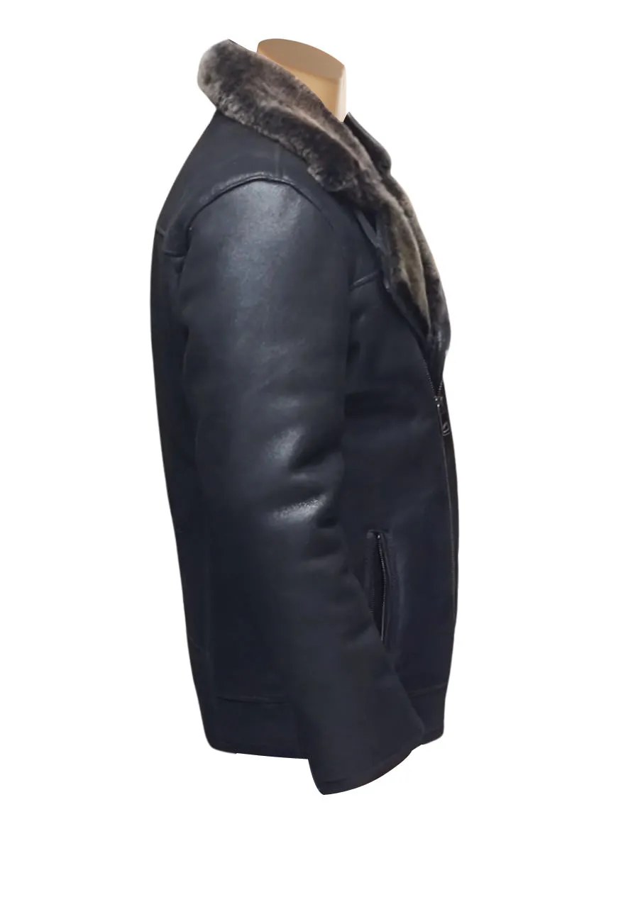 Robbie's Black Shearling Sheepskin Car coat