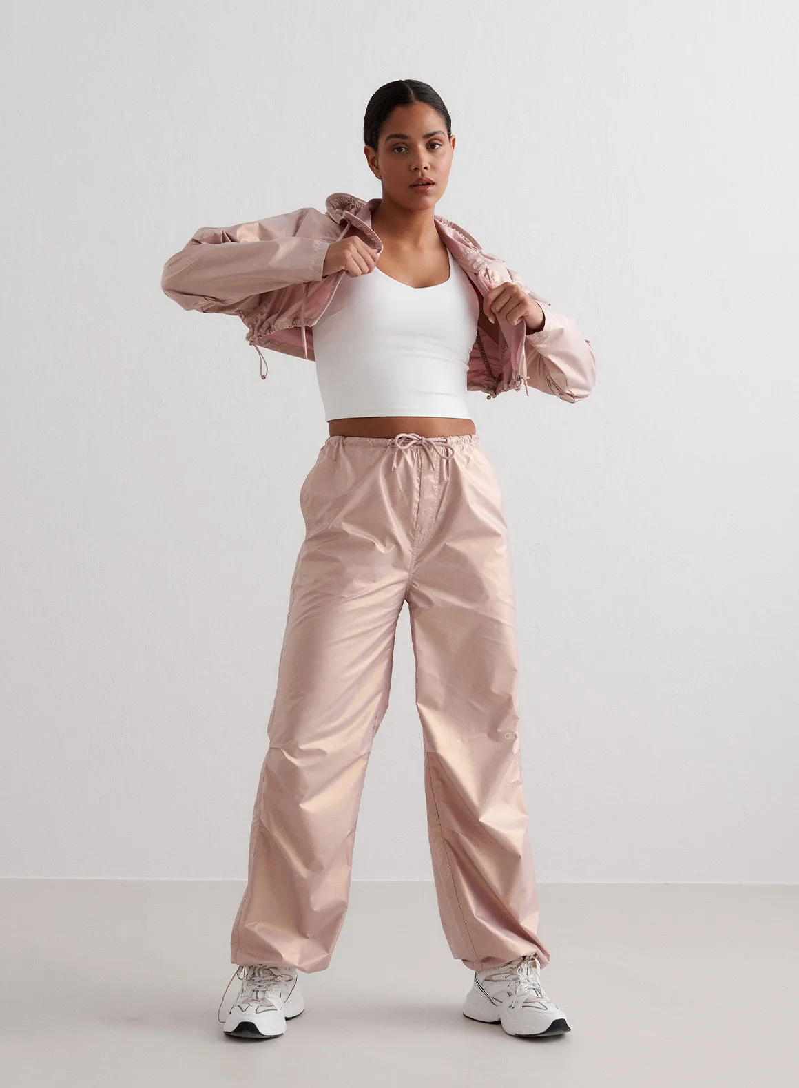 Rose Metallic Plain Parachute Pants