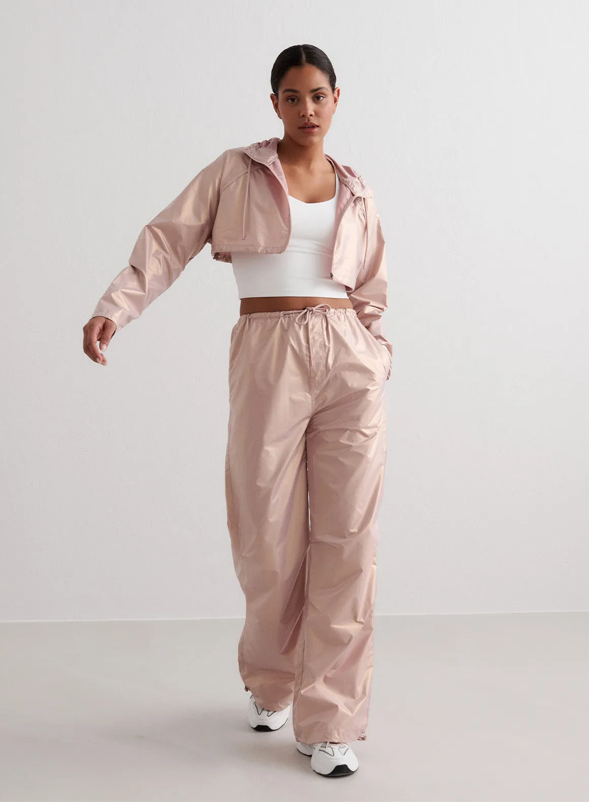 Rose Metallic Plain Parachute Pants