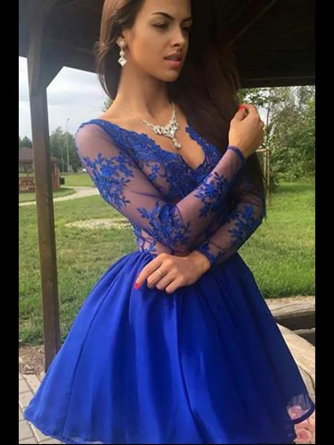 Royal Blue Homecoming Dress Chiffon  Lace Cheap Homecoming Dress ER180