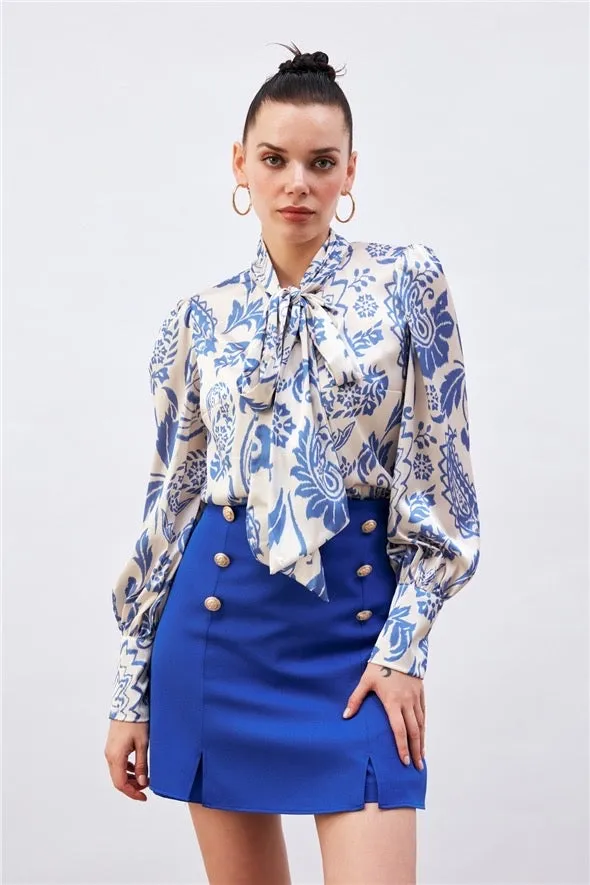 Scarf Patterned Shirt - Blue