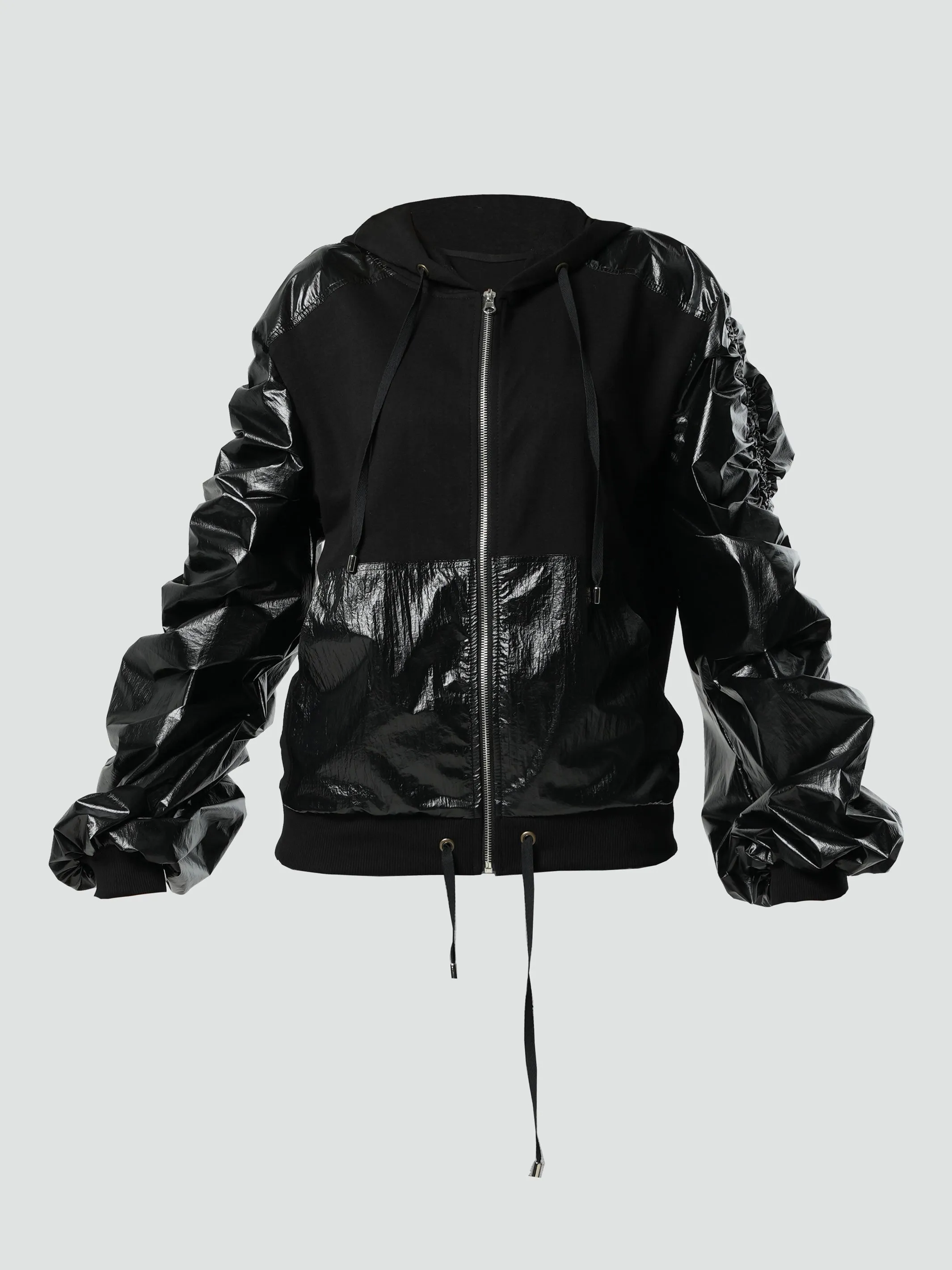 Shiny Hooded Jacket In Black