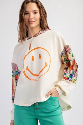 Smiley-Face Terry Hoodie Pullover