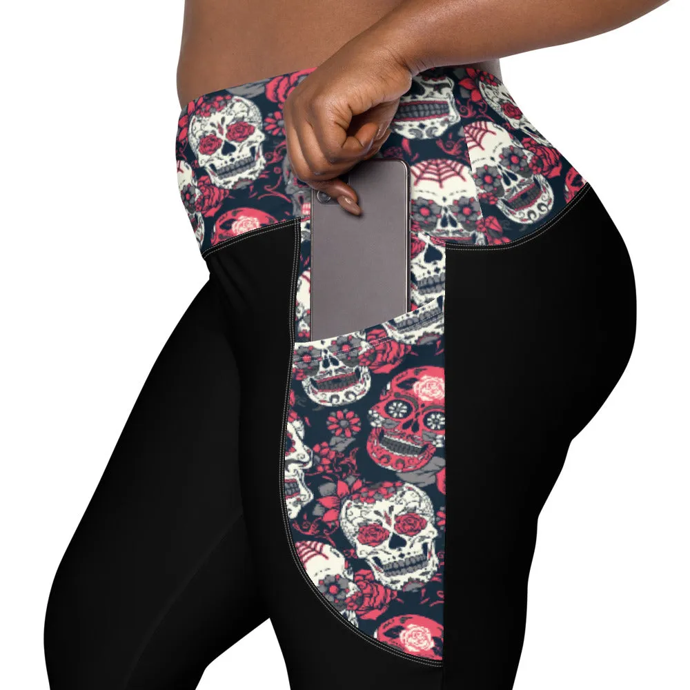 Sugar Skull Crossover leggings with pockets