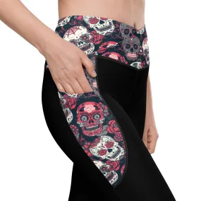 Sugar Skull Crossover leggings with pockets