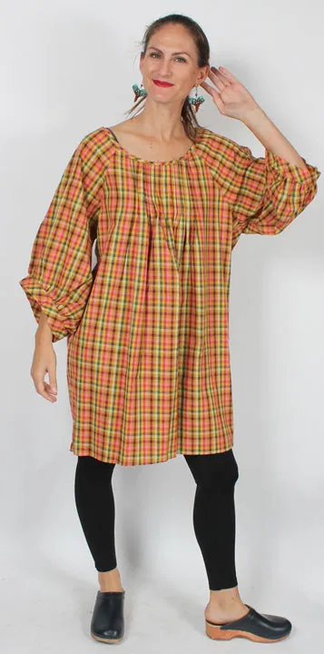 Sunheart Pleated Plaid Cotton Blouse Top Boho XL-1X-2x