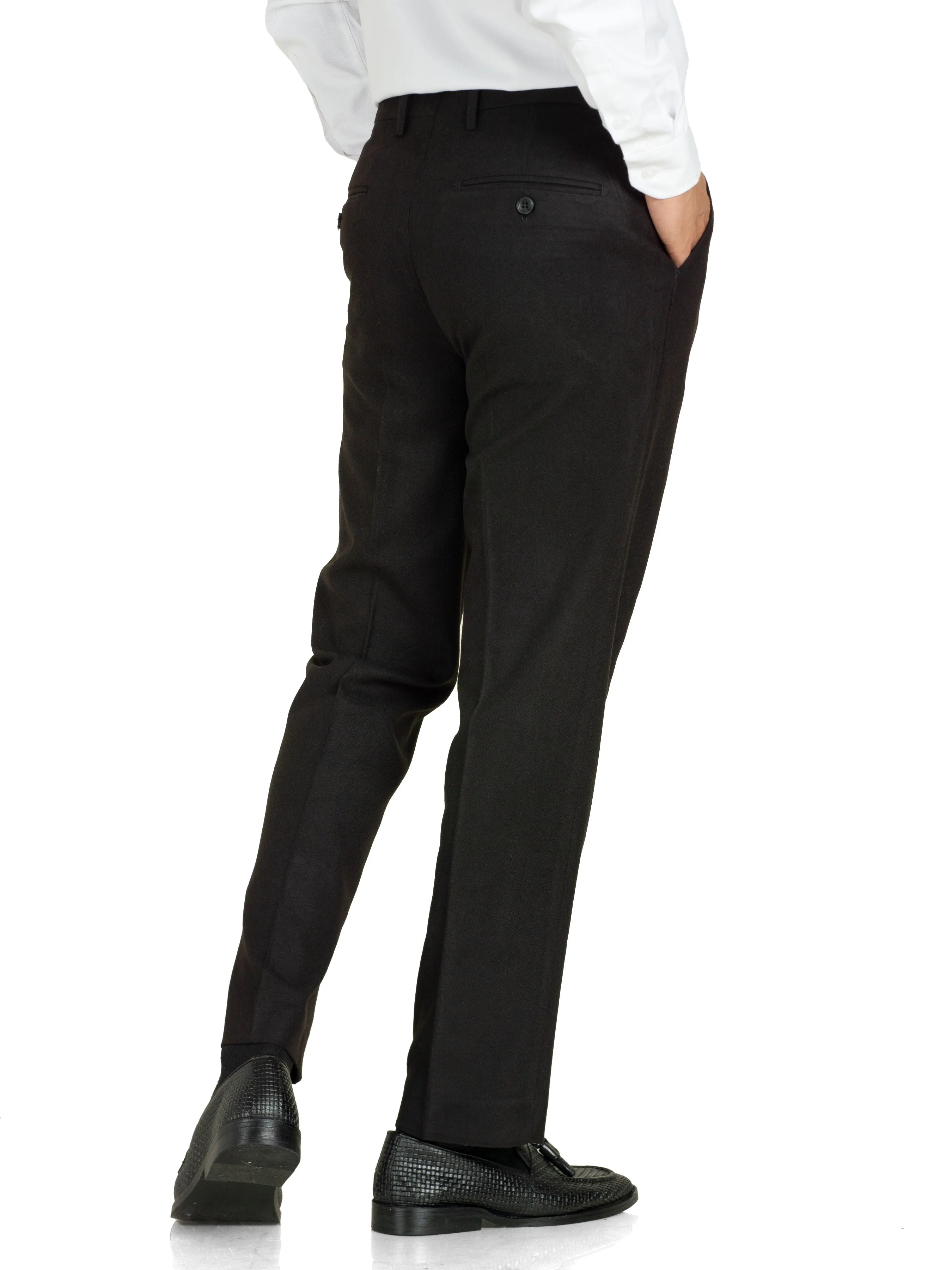 Trousers With Belt Loop -  Black Herringbone (Stretchable)