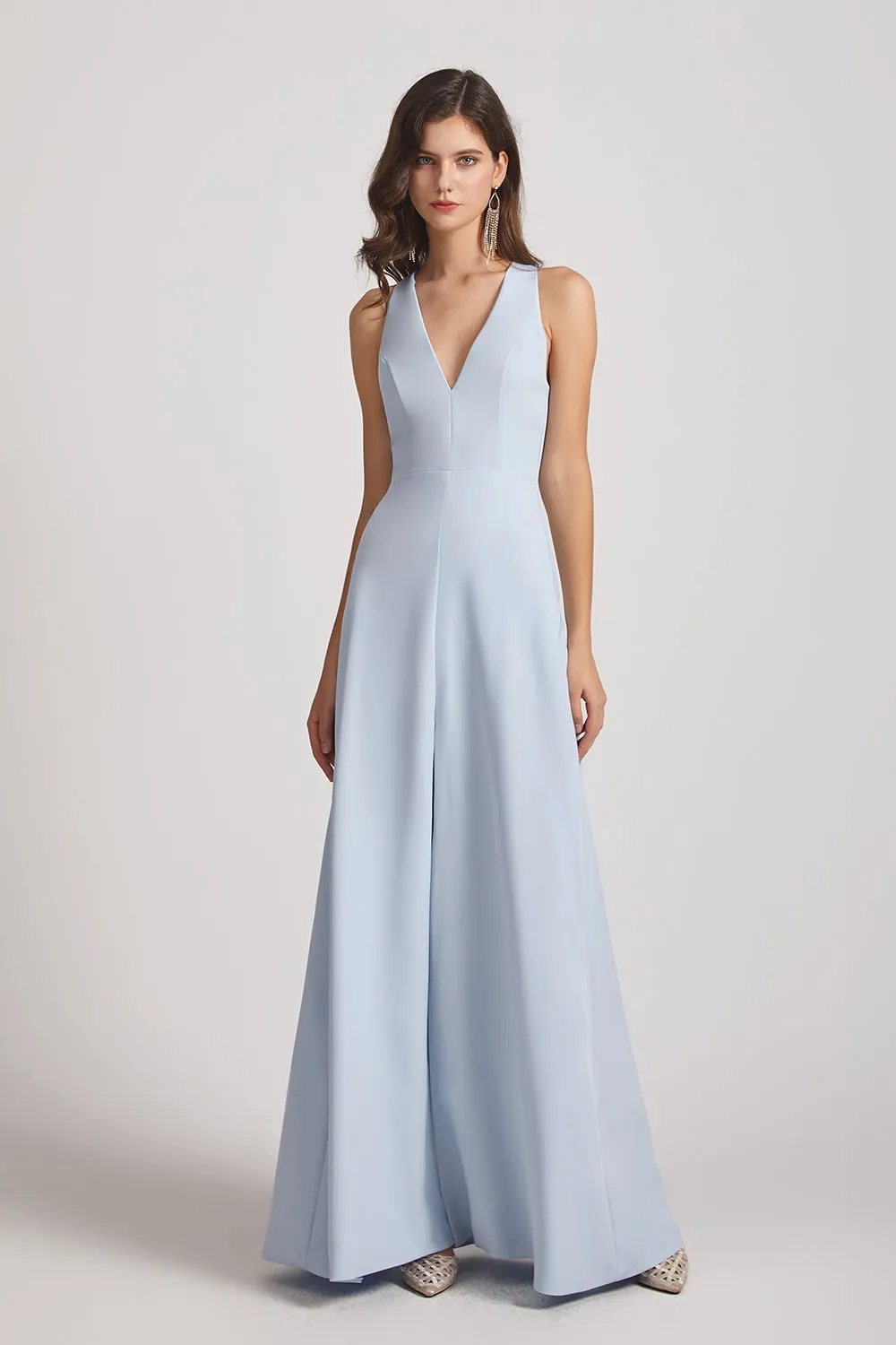 V-Neck Keyhole A-Line Bridesmaid Dresses with Front Slit (AF0017)