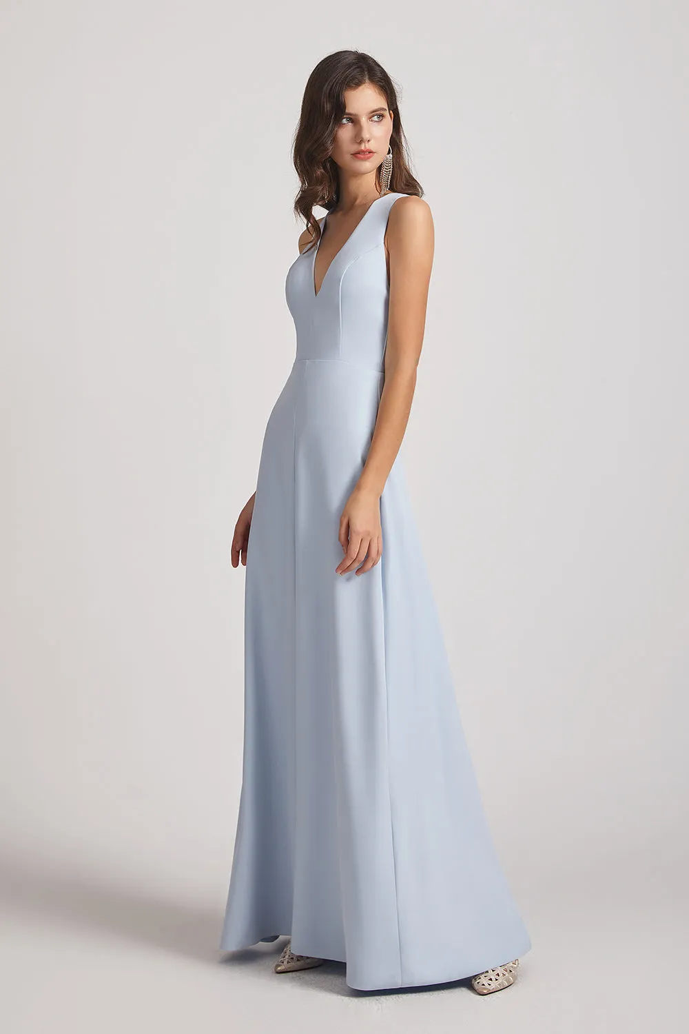 V-Neck Keyhole A-Line Bridesmaid Dresses with Front Slit (AF0017)