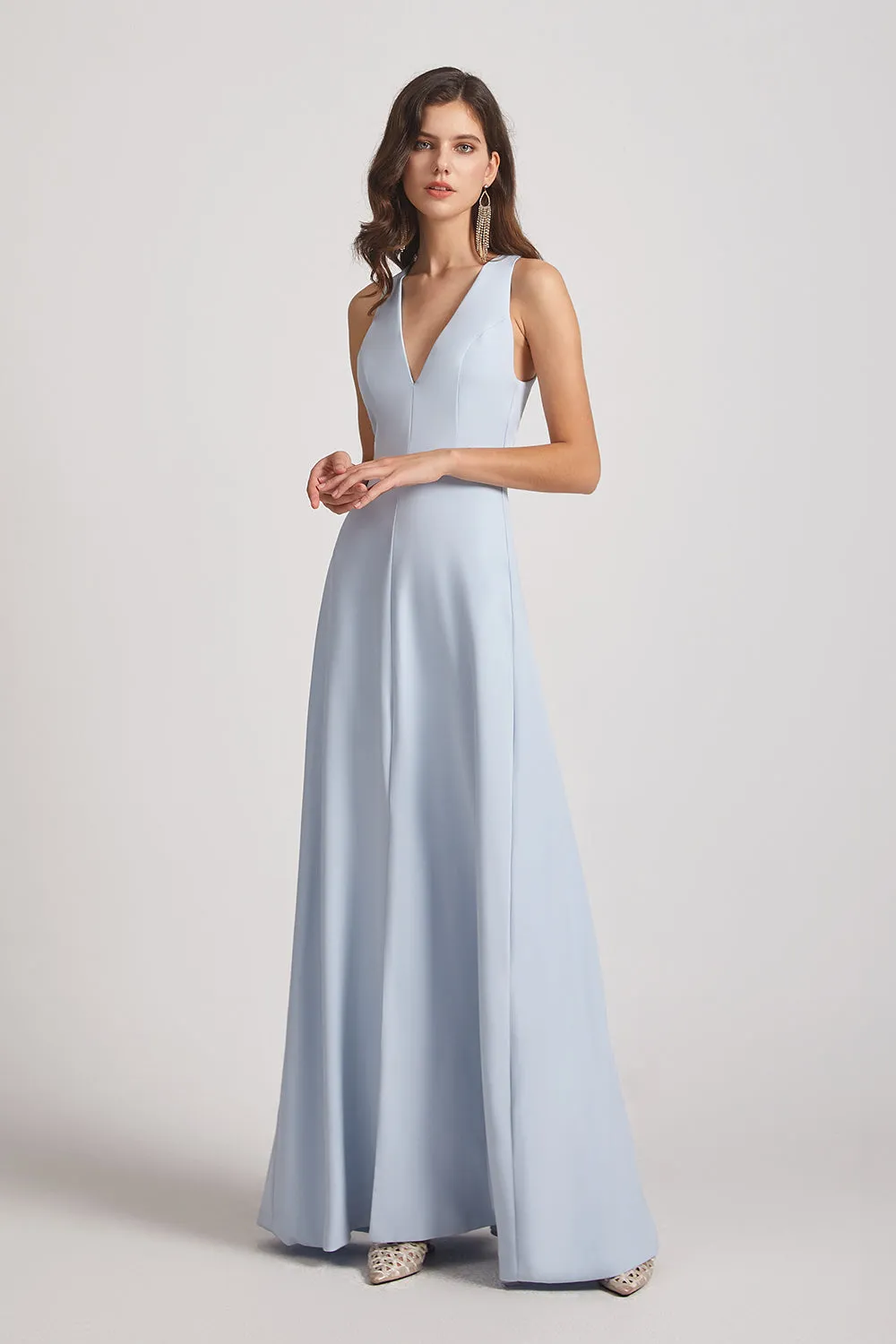 V-Neck Keyhole A-Line Bridesmaid Dresses with Front Slit (AF0017)