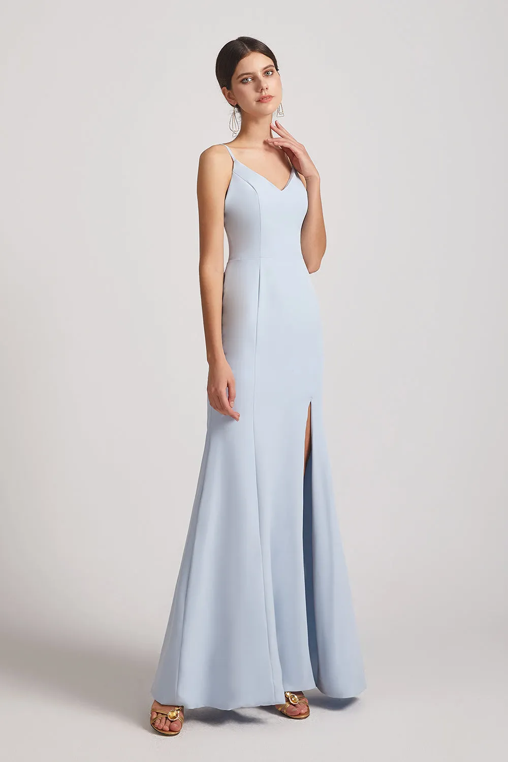 V-Neck Spaghetti Straps Trumpet Maxi Dresses (AF0179)