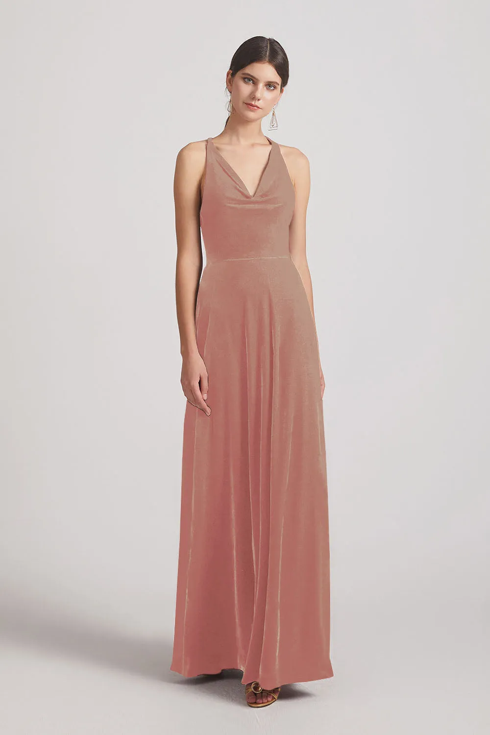 Velvet Cowl Neck Bridesmaid Dresses With Open Back (AF0123)