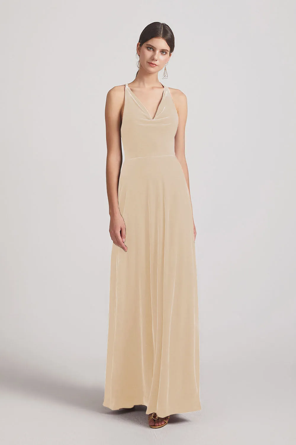 Velvet Cowl Neck Bridesmaid Dresses With Open Back (AF0123)