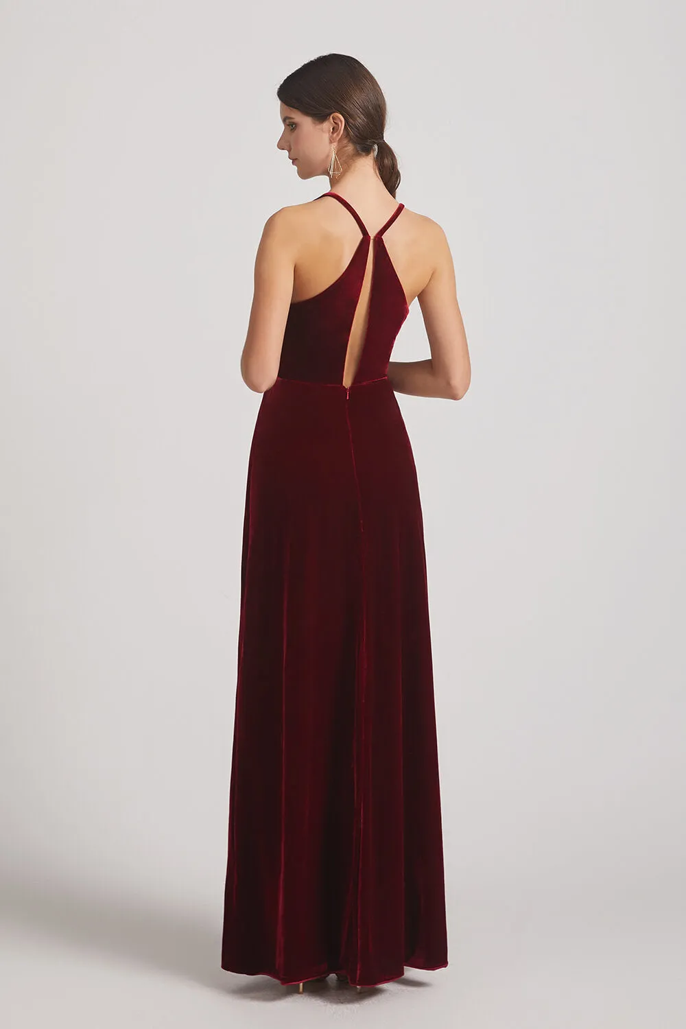 Velvet Cowl Neck Bridesmaid Dresses With Open Back (AF0123)