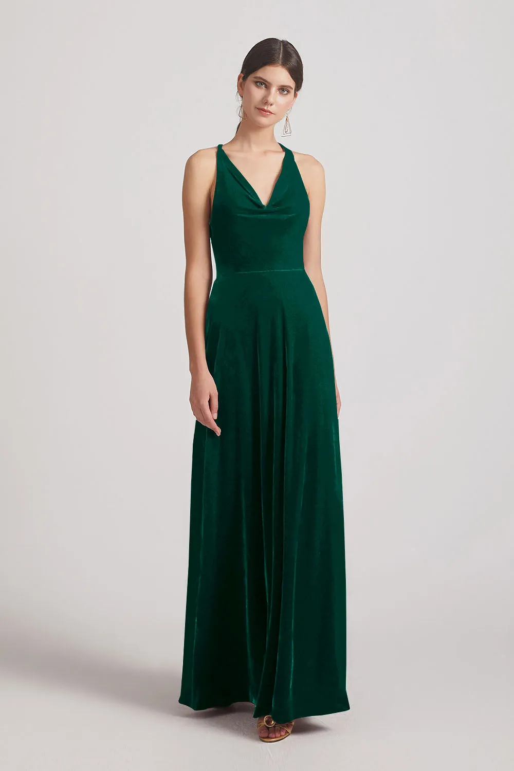 Velvet Cowl Neck Bridesmaid Dresses With Open Back (AF0123)