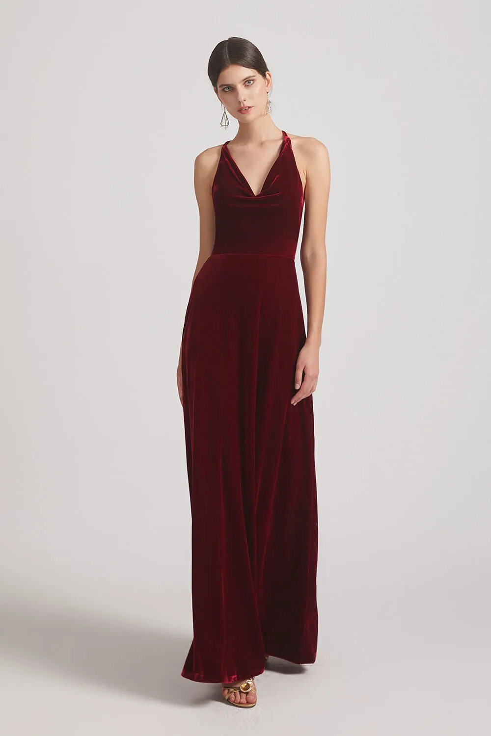 Velvet Cowl Neck Bridesmaid Dresses With Open Back (AF0123)