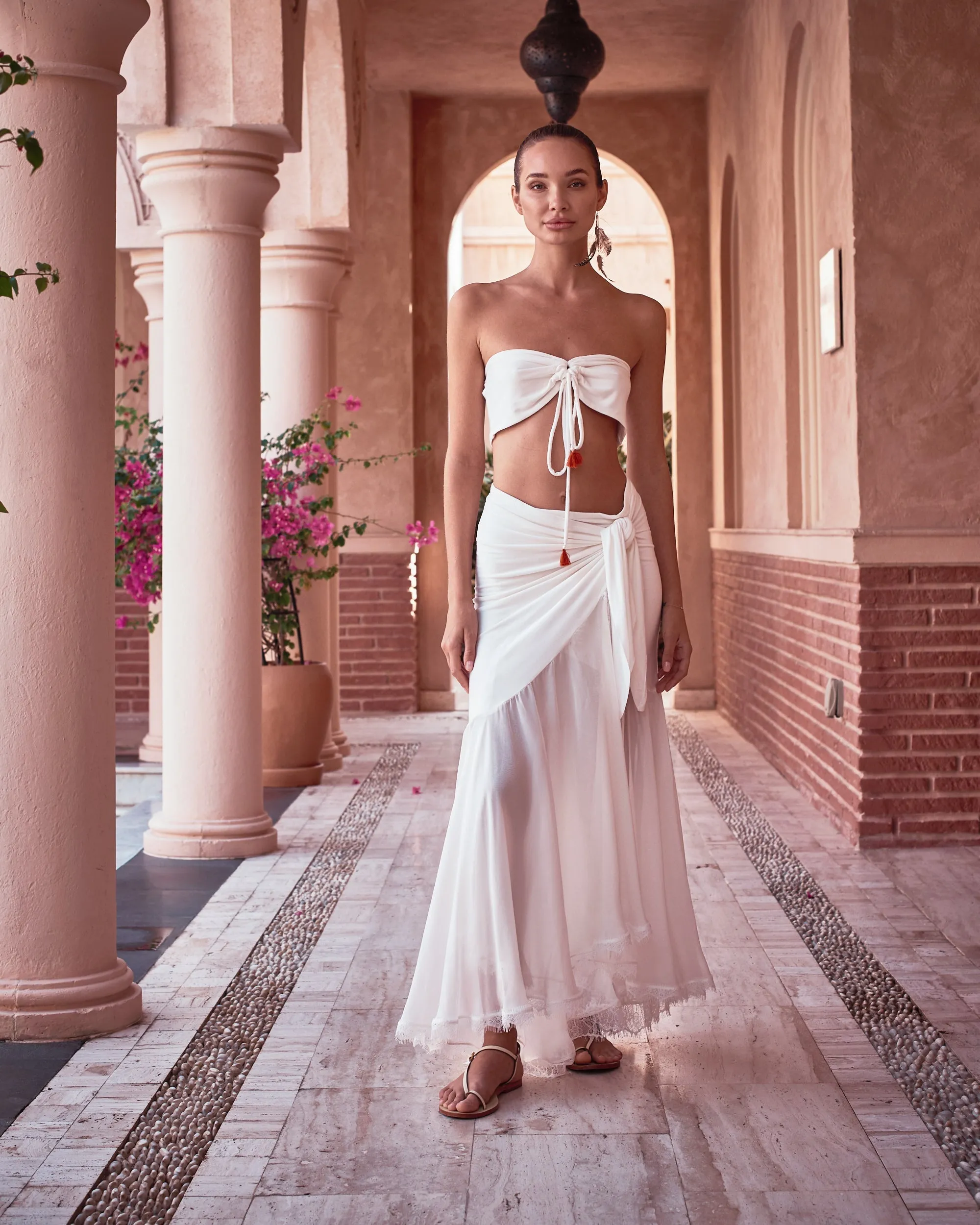 White Modal soft and chiffon Wrap skirt