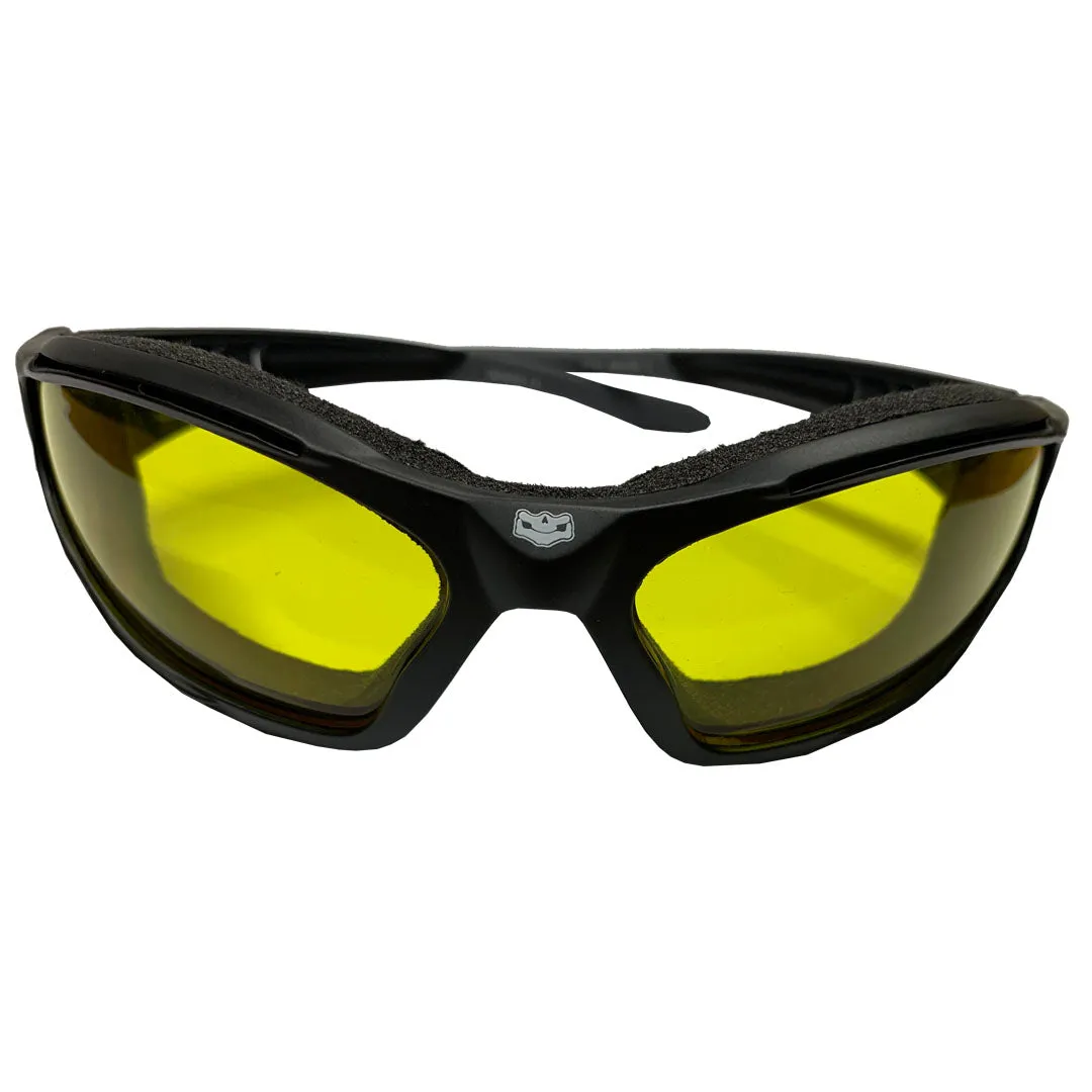 Windmaster II Yellow Lens Fat Skeleton Foam Padded Rider Glasses & hard case