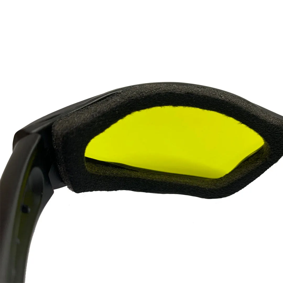 Windmaster II Yellow Lens Fat Skeleton Foam Padded Rider Glasses & hard case