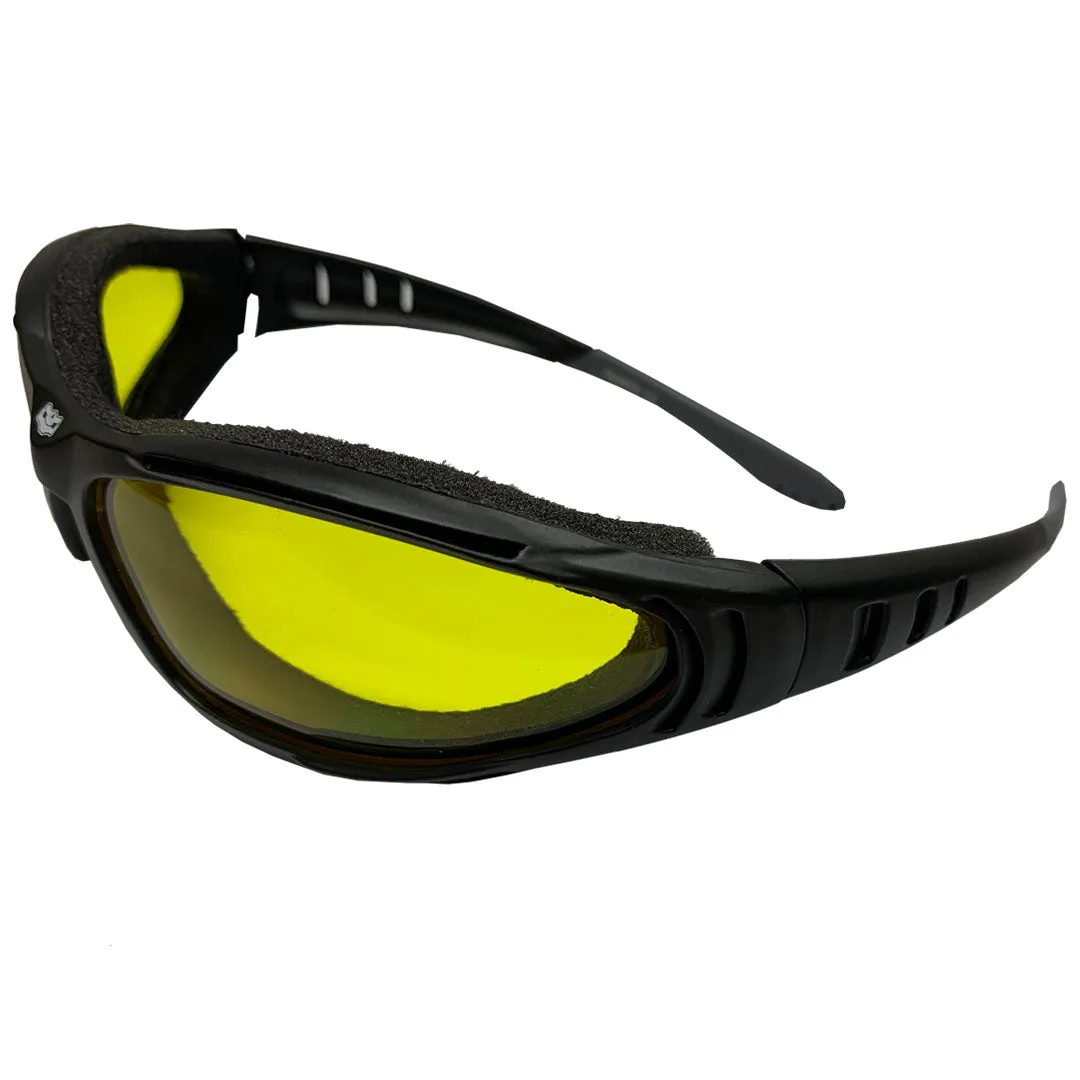 Windmaster II Yellow Lens Fat Skeleton Foam Padded Rider Glasses & hard case