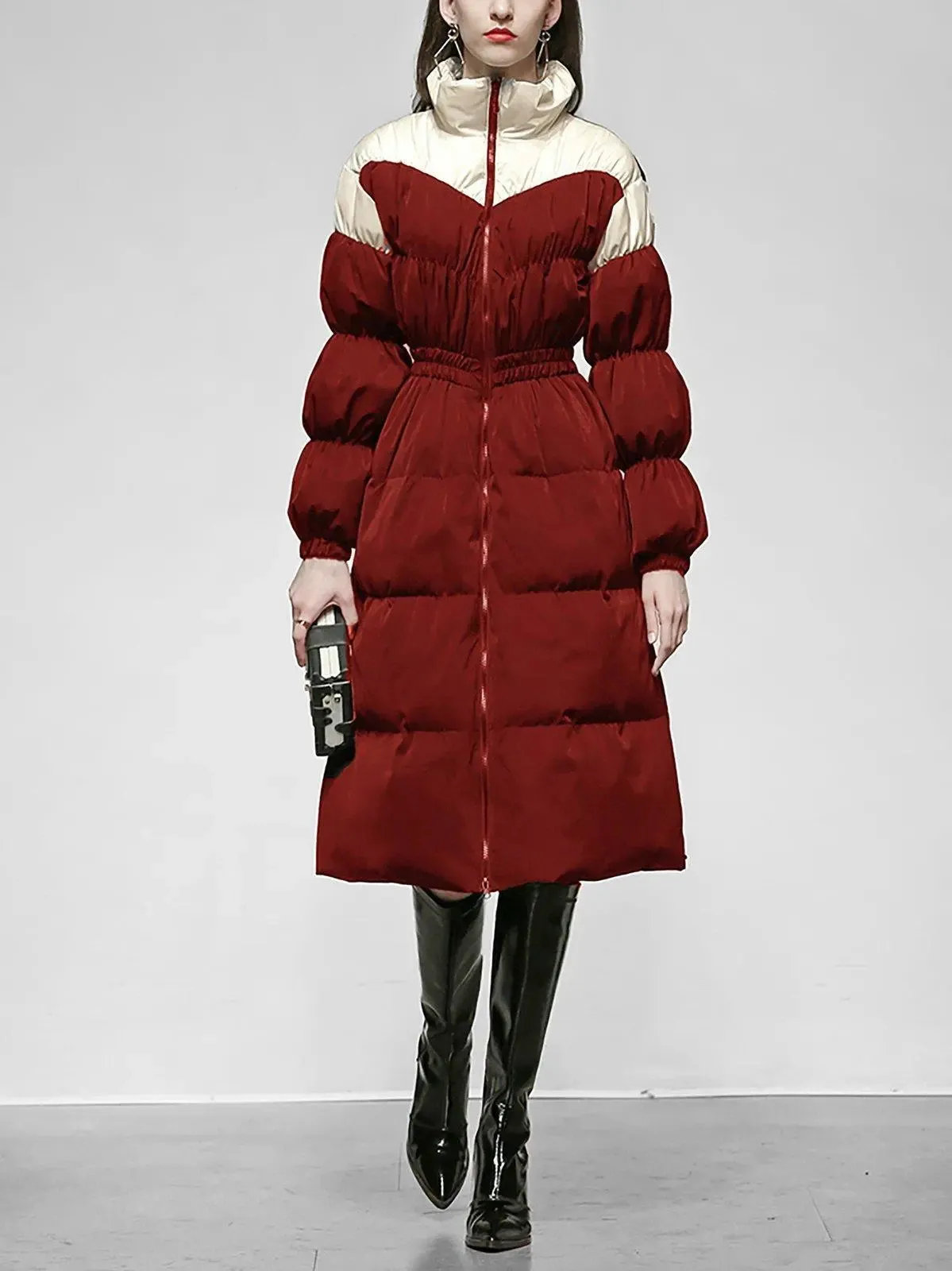 Women Long Down Puffer Coat,Burgundy White Contrast Down Coat,Wine Long down coat,Quilted Down Parka Coat,Winter Down Coat,Warm Puffy Coat