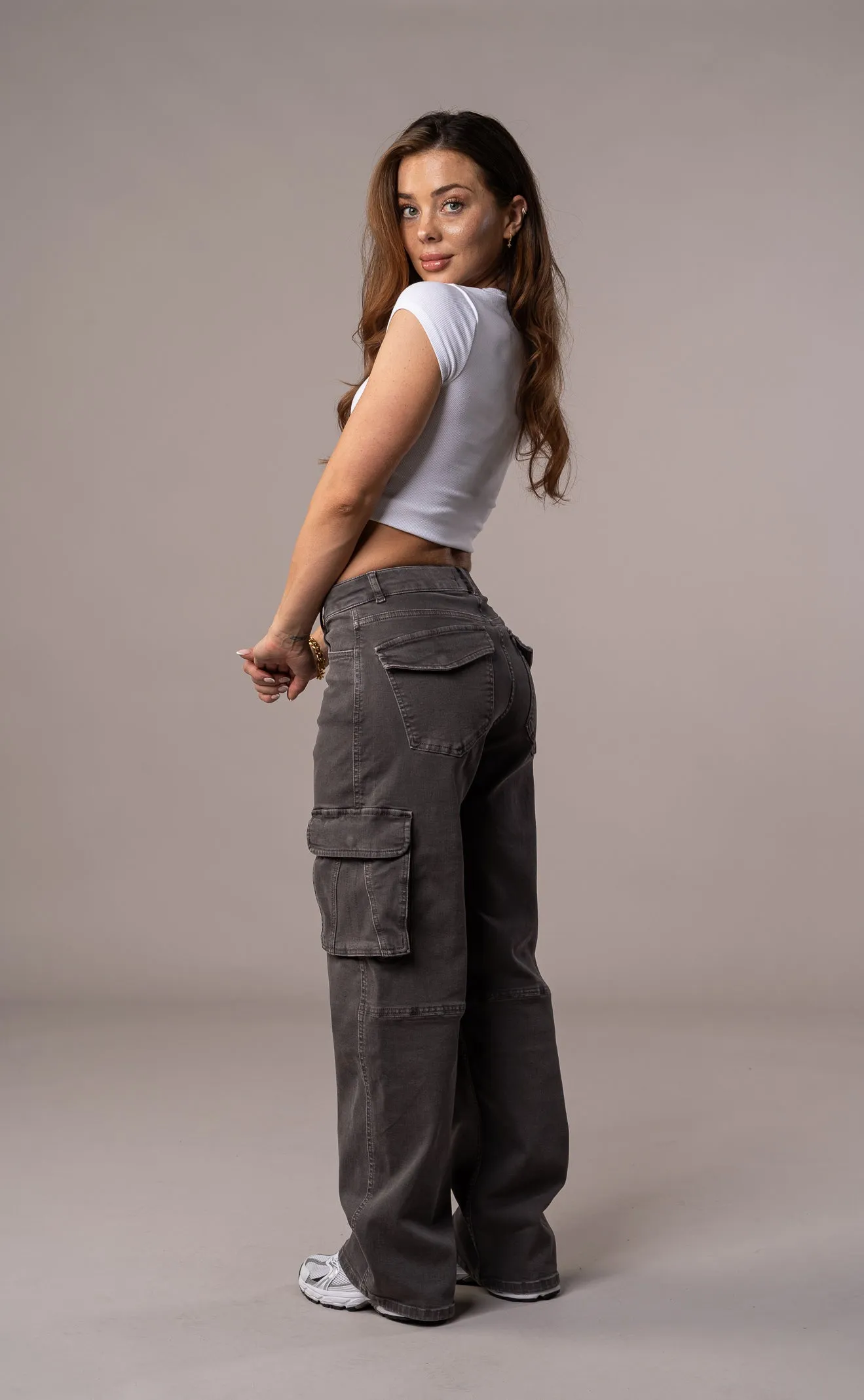 Womens Pastel Cargo Fitjeans - Charcoal