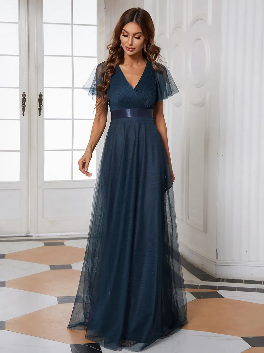 Women's V-Neck A-Line Floor-Length Wholesale Bridesmaid Dresses