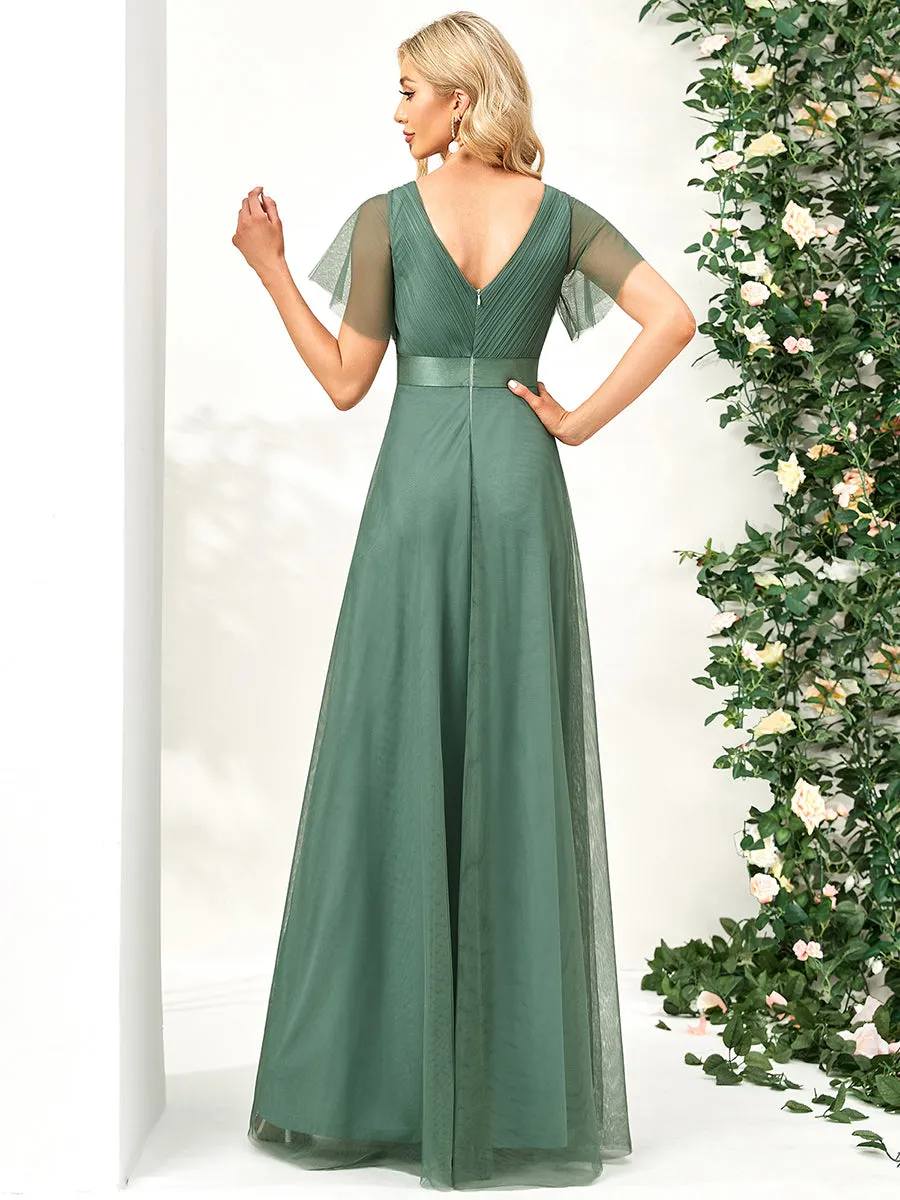 Women's V-Neck A-Line Floor-Length Wholesale Bridesmaid Dresses