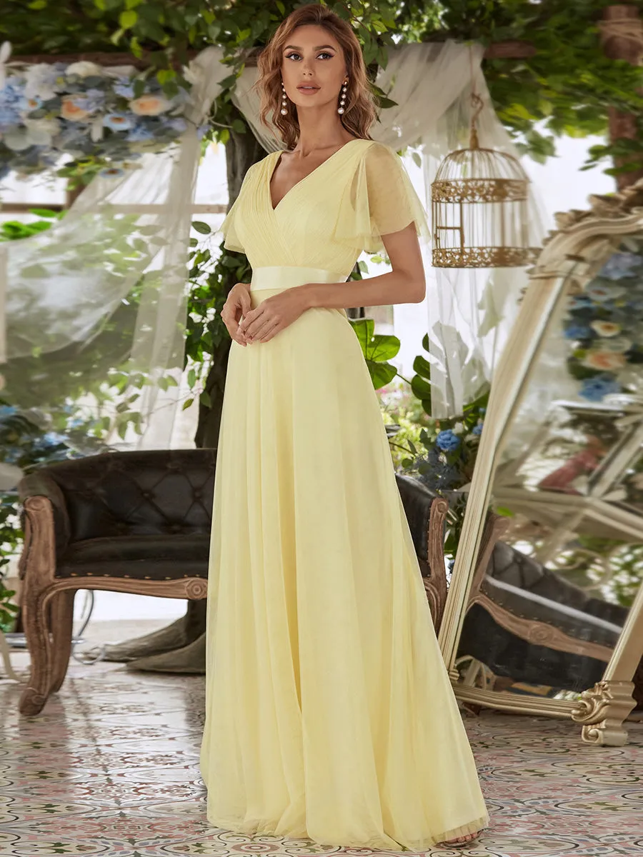 Women's V-Neck A-Line Floor-Length Wholesale Bridesmaid Dresses