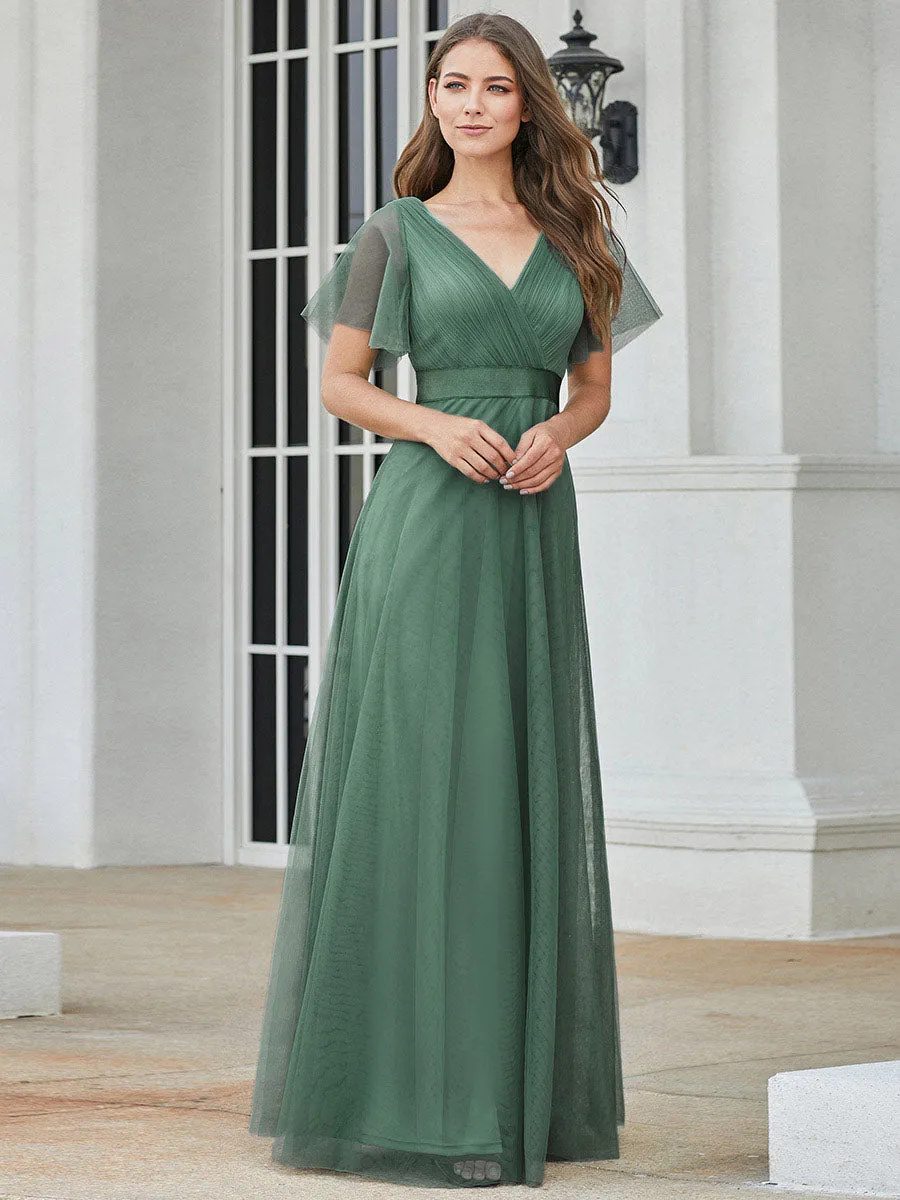 Women's V-Neck A-Line Floor-Length Wholesale Bridesmaid Dresses